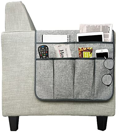 Sofa Chair Armrest Storage Organizer Non-Slip Couch Recliner Remote Control Holder Waterproof Sofa Arm Tidy Hanging Storage Bag with 5 Pockets Holder Pouch for Cellphone Tablet Notepad Book Magazines