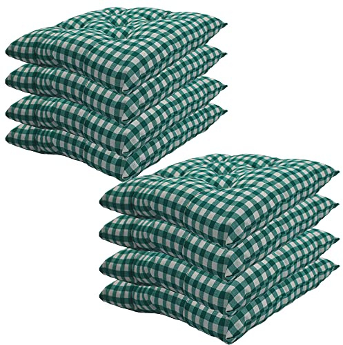 NYVI Stuhlkissen 38x38 cm ComfySeat Grün Weiß kariert 8er Set - Sitzkissen mit 6 cm Comfort Sitzpolster - Indoor & Outdoor - Gartenstuhlkissen aus Baumwoll-Mischgewebe - ÖkoTex 100