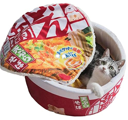 YYHH Cup Noodles Dogs Bed, Japanese Style Instant Ramen Bowl Cat Bubble Noodle Nest with Detachable Top Cover, Easy to Clean & Store, Gifts for Pets Lovers, Soft and Comfortable