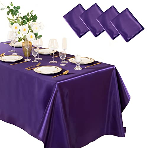 Horbaunal Satin-Tischdecke, 152,4 x 273,9 cm, Violett, 4 Stück | Rechteckige Satin-Tischdecke, helle seidige Tischdecke, glatte Tischdekoration für Hochzeit, Party, Bankett
