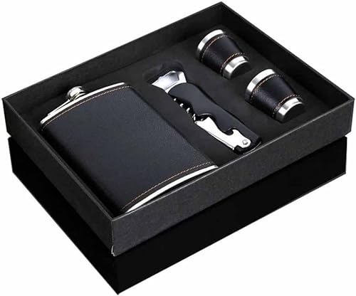 Flasque de poche portable for liqueur, flacon de 9 oz for whisky Flacon de liqueur en acier inoxydable 304, alcool, bouteille de vodka, emballage en cuir, flacon de hanche avec ouvre-cadeau, emballage