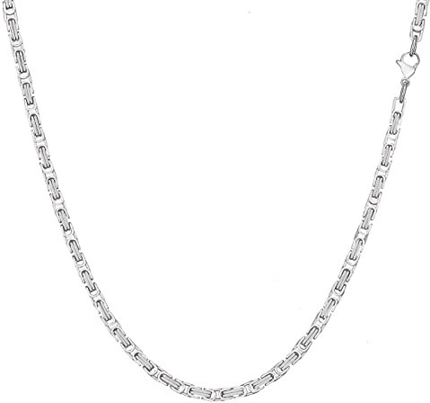 AFSTALR Herren Königskette Silber Schmuck für Herren ,Edelstahl Breit Herrenkette Männer 4mm Byzantinische Kette Halskette für Herren Länge 45cm