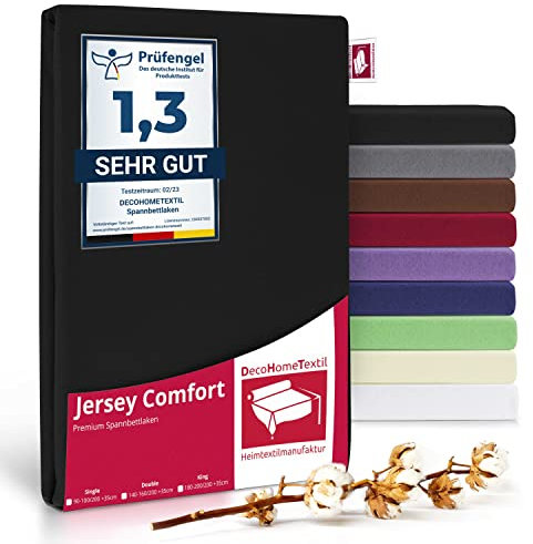 Spannbetttuch Spannbettlaken Premium Jersey Blickdicht aus 100% Baumwolle mit Sicherheitsnaht Anthrazit Schwarz Doppelpack (2X) 90-100x200 cm bis zu 35 cm auch für Boxspringbetten, Bettlaken