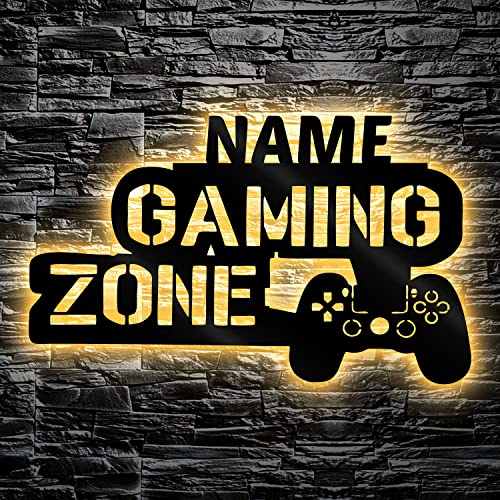 Led Gaming Zone Schild - Gamer Geschenkidee personalisiert Mit Name Zimmer Beleuchtung Wand Lampe - Zimmer Deko - Besondere Geschenke für Videospiel Fans - Jungs Männer Freund