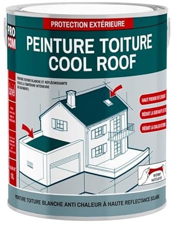 Cool Roof - Vernice per coperture anti calore, vernice bianca riflettente Procom 2,5 litri