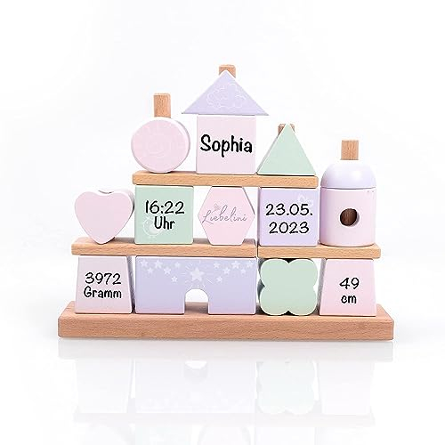 Personalisiertes Steckspiel in Rosa für Mädchen - Perfektes Geburtsgeschenk mit individuellen Geburtsdaten bedruckt (Rosa)