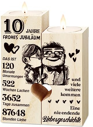 Rosenhochzeit Geschenke, 10. Hochzeitstag Geschenk - Kerzenständer aus Holz Geschenke, Rosenhochzeit Deko, Glücklich 10. Jahrestag Geschenk für Frau Mann Paare, 10 Hochzeitstag Geschenke