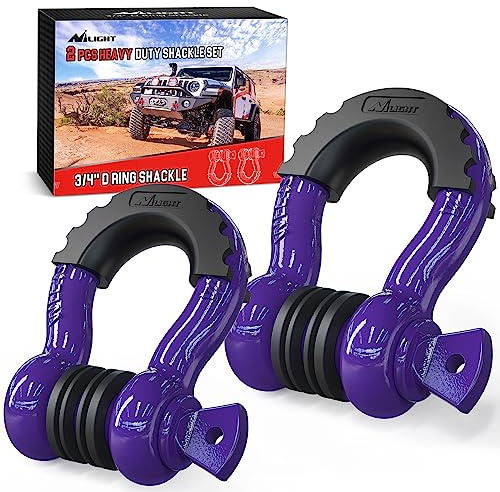 Nilight 2 Pack 3/4 D-Ring Shackle with 7/8 Screw Pin 41,887lbs Break Strength, Heavy Duty Off Road Recovery Shackle with Isolators Washers for Use with Tow Strap, Winch, Off-Road Jeep Truck Vehicle