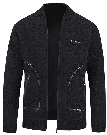 YOUTHUP Cardigan Invernale da Uomo con Cerniera e Tasche in Tinta Unita Giacca in Lana Lavorata a Maglia | spesso, 2 tasche con cerniera, colletto alto, tinta unita, per il tempo libero, per la casa e il lavoro, autunno