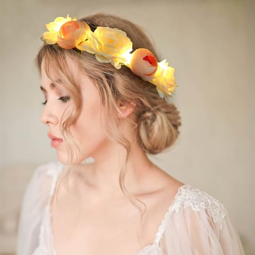 Yean LED Blume Krone Stirnband Light Up Floral Wreath Headpiece Hochzeit, Party, Halloween leuchtende Haare Zubehör für Frauen