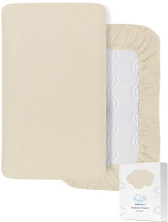 ZURLEFY 46B-11 Stubenwagen-Matratzenlaken, Musselin, 81,3 x 40,6 cm, für rechteckig, oval, Sanduhr-Stubenwagen-Matratze, Babykörbchen, Beige
