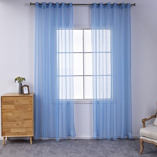 BOYOUTH Tende trasparenti in voile tinta unita, con occhielli per finestra, per camera da letto, soggiorno, hotel, celeste, 2 pannelli, 130 x 260 cm