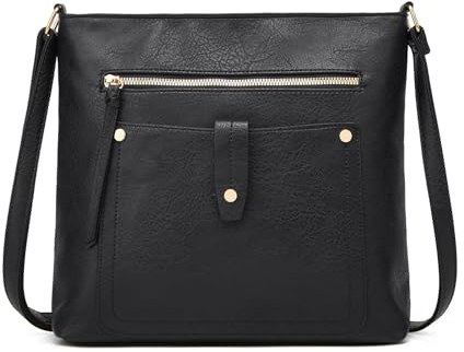 DOB SECHS dobsechs Damen Mittelgroß Handtasche Umhängetasche aus PU Leder Schultertasche für Frauen Crossbody Bag mit verstellbarem Schultergurt, Schwarz