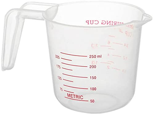 Taza medidora de plástico con Mango de Escala, Tazas medidoras Transparentes de 250 ml, Recipiente apilable anidado, Tazas medidoras de líquidos para líquidos, sólidos Secos