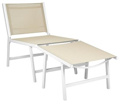 Beliani Gartenstuhl Aluminium beige mit Rückenlehne Hocker Bespannung modern Marceddi