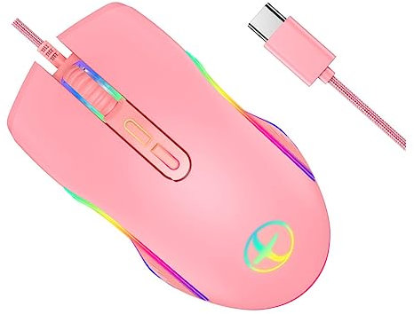 CAXUSD Ratón Gaming RGB Conexión USB-c Mouse Ergonómico Ajustable para Pc y Portátil para Jugadores y Trabajo Luz Colorida y Botones Programables