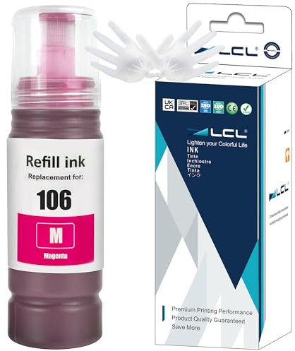LCL 106 Magenta High Capacity Ink Bottle Replacement for Epson EcoTank 106 Ink Cartridge Bottle Compatible with Epson EcoTank L7160 L7180 ET-7700 ET-7750 Printers (1 Pack)