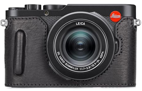MUZIRI KINOKOO Case for Leica D-LUX 8 Camera - Retro Style Genuine Leather Half Protective Case for Leica D LUX 8/ D-LUX8 Camera - with Opening Bottom and Hand Grip Design - Black