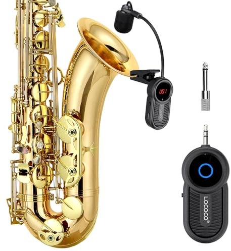 Microphone sans fil UHF pour saxophone, récepteur et émetteur sans fil, portée de 48,8 m, Plug and Play, idéal pour trompettes, clarinette, violoncelle