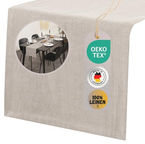 chambry Tischläufer 100% Leinen Stonewashed – Handarbeit Made in Germany – Größe und Farbe wählbar – natürliche und hochwertige Tischdekoration aus Naturmaterial Sand 40cm x 240cm