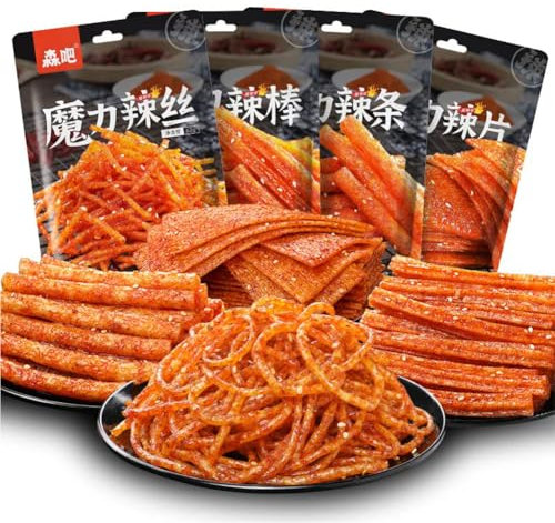 McKona Collations Épicées, 4 Paquets Latiao Sucrés Et Épicés, Collations Épicées Chinoises, Bandes Chaudes Classiques De Bureau, Collation Décontractée(65g×4 paquets)