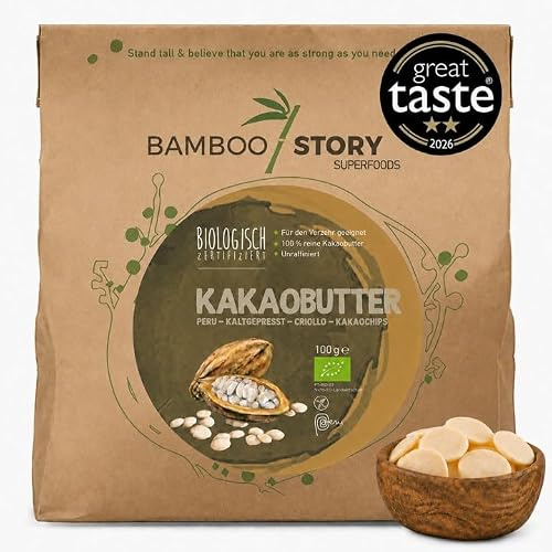 Bio | BAMBOO STORY | Kakaobutter | Kaltgepresst | Kakaochips | Criollo | Bio | 100g | 100 % Reine