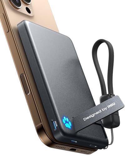 INIU Power Bank para MagSafe, 45W 10000mAh Bateria Externa Carga Rapida, Qi2 Cargador Portatil para iPhone, Bateria Portatil con Cable USB C, PowerBank Magnetico Solo para iPhone Series 16 15 14 13 12