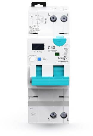 TONGOU Restart - Interruptor diferencial Wi-Fi con reencendido y pantalla 1-40 Aajustable, 30 mA tipo A - Aplicación Tuya con mediciones Edición julio 2025