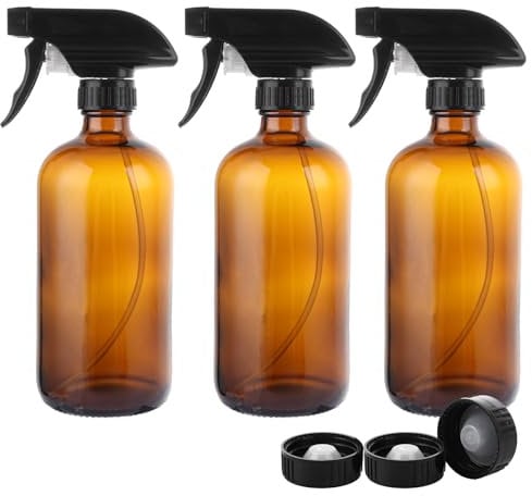 ASelected 3Pcs Glass Cleaning Spray Bottle 500Ml Amber Glass Spray Bottle Reusable Spray Bottle Hair Garden Cleaning Adjustable Trigger Sprayer Spray Stream Settings