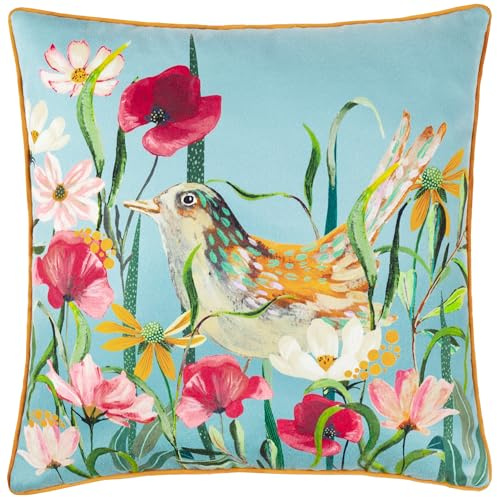 furn. Wylder Nature Marais Bird Meadow Printed Chenille Feather Filled Cushion - Multicolour - 45x45cm