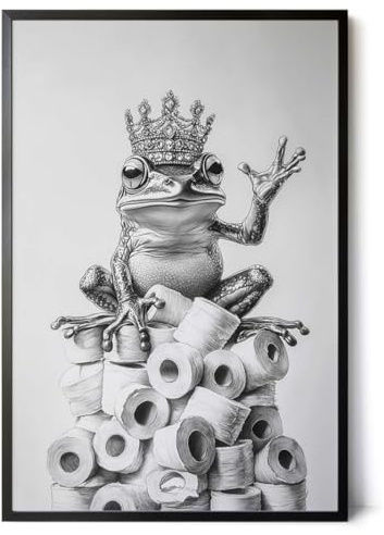 Paul Sinus Poster/Leinwandbild/Rahmenoption – Klopapier-König Frosch – Lustige WC-Deko für dein Badezimmer