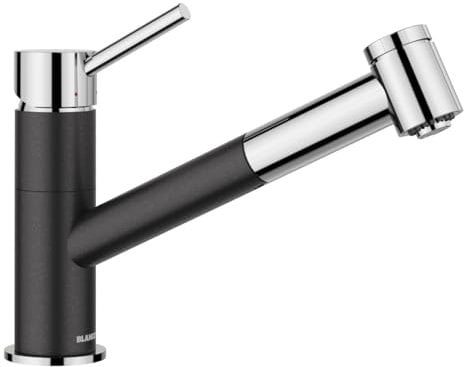 BLANCO KANO-S Vario | Küchenarmatur in anthrazit/chrom | Hochdruck | Mit herausziehbarem Schlauch | Rückflussverhinderer | Keramik Kartusche | mit umstellbarer Brause für einen starken Strahl