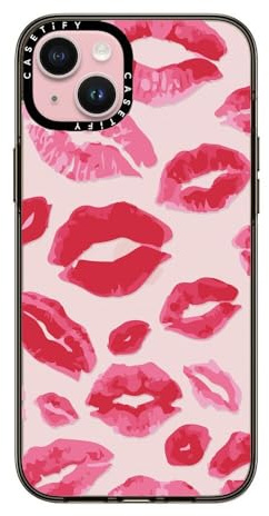 CASETiFY Compact Schutzhülle für iPhone 15 Plus [2 x Falltest in Militärqualität/1,2 m Fallschutz] - Lipstick Kisses - Schwarz
