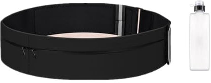 1pc Waist Bag and 1pc Water Bottle with Wrap-Around Fit, Multiple Compartments, and Dedicated Water Bottle Pocket for Man Women (Black, Large)