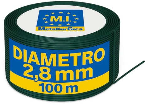FILO DI FERRO PLASTIFICATO VERDE Diametro 1,8/2,8/3,3 mm Rotolo DA 100 mt. Filo metallico rivestito in PVC per recinzione, giardino, fai da te, legature, tensione (Filo Plastificato Spessore 2,8 mm)