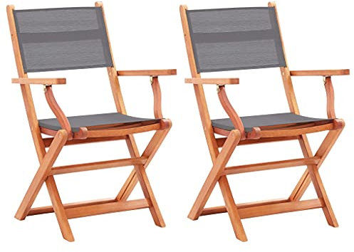 CINDERFUL Gartenstühle 2 STK. Klappbar Massivholz Eukalyptus & Textilene Gartenmöbel Gartenstühle