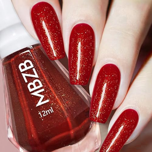 Red Nail Polish - Glitter Nail Polish - Long Lasting & Quick Dry Glossy Bright Red Nail Varnish - No Need Cure Chip Resistant Shiny Nail Varnish for Women DIY Manicure Nail Art