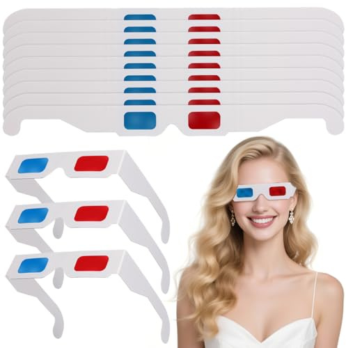FRCOLOR 3D Glasses Red and Blue Cardboard Anaglyph Movie Glasses Universal Paper Eyewear for Kids and Adults Lightweight Portable Viewing for Cinema Home Entertainment and Video