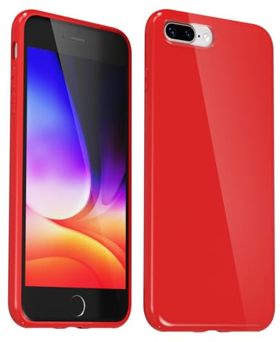 Svanove for iPhone 7 Plus/ 8 Plus Case Silicone, Glossy Soft Rubber Gel Jelly Cute Protective Plastic Simple Plain Phone Case Cover for Women Girl, Slim Thin Flexible Shockproof TPU, Red