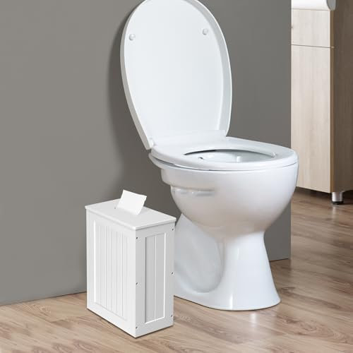 Qimu Bathroom Storage Unit, Freestanding Toilet Roll Cabinet, Slim Storage Furniture Organizer Unit Wooden Bathroom Storage Box, Multi Purpose Storage Unit, White