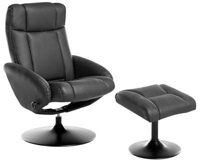 Beliani Modern Recliner Office Chair Vegan Leather Reclining Swivel Footstool Black Apate