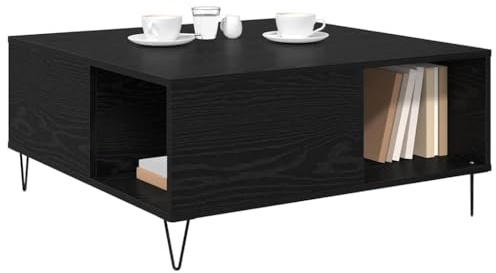 vidaXL Coffee Table Black Oak 80 x 80 x 36.5 cm Engineered Wood, Living Room, Modern Coffee Table, Elegant Center, Small Minimalist, Stylish Furniture, Simple Design