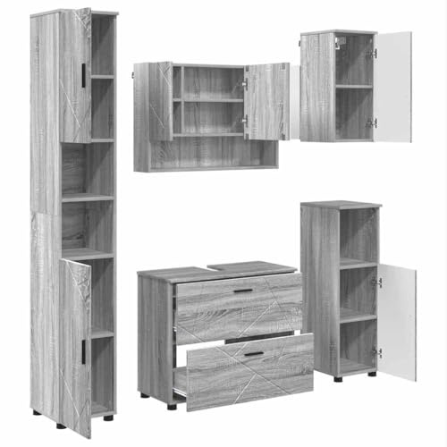 vidaXL Bathroom Furniture Set 5 pcs Grey sonoma 30 x 35 x 192 cm,