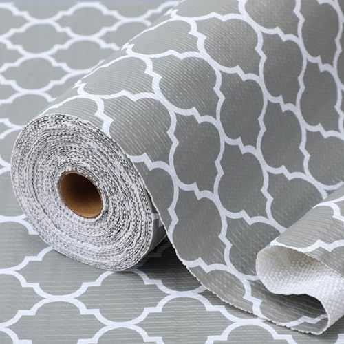 Insigoo Drawer Liners Non Slip, 30x300cm Shelf Liners for Kitchen Cupboards | Non Adhesive Waterproof Cabinet Mat, Protector Lining Paper for Drawer, Bedroom Wardrobe, Shoe Racks, Grey and White