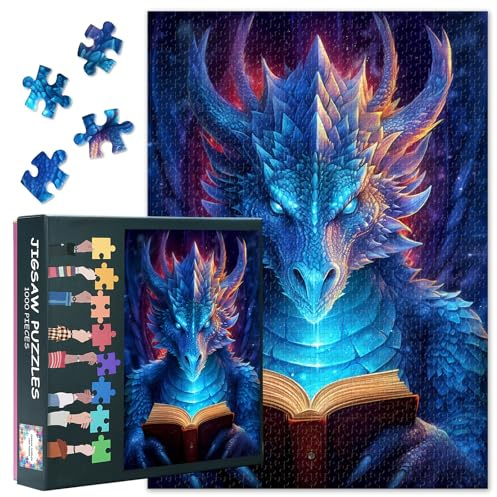 1000-teiliges Puzzle für Erwachsene Fantasy Dragon - Puzzles 1000 Teile Tiere, Schwierig Herausforderndes Puzzle Magic Book (70 x 50 cm), Familien Spieleabend & Wohnkultur