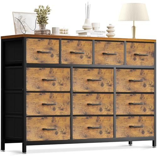 Coleshome Große Kommode mit Schubladen, mit 13 Stoff Schubladen | Komodenschrank, Kommode Schlafzimmer, Kommode mit Stoffschubladen, Kommode Wohnzimmer