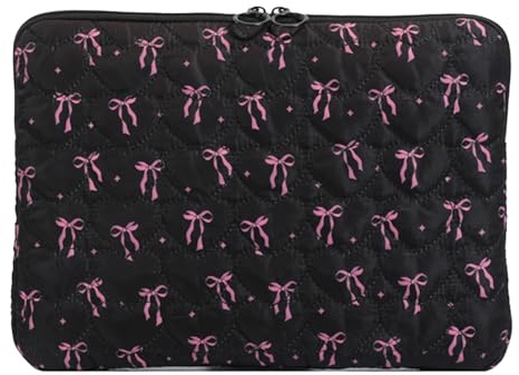 Puffy Laptop Case with Bows - Cute Quilted Laptop Sleeve, 11/13/15 Inch Protective Bag with Zipper, Compatible with MacBook Air M3/M2/M1 & MacBook Pro/Pro Retina, Fit Notebook/Tablet/iPad (black M)