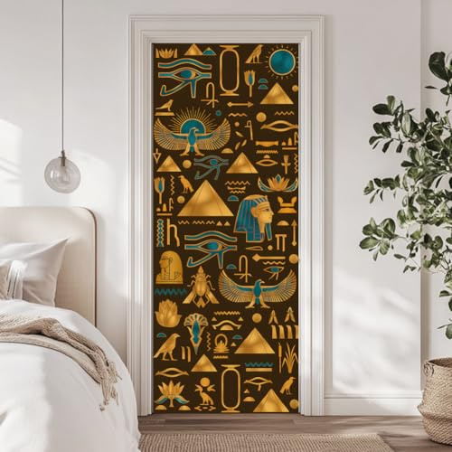 arricraft 2 Stück Selbstklebender Türaufkleber, Ägyptisches Design | 31.5X78.7 Türfolie Selbstklebend Türaufkleber Wrap Künstlerische Aufkleber Wasserdicht PVC Abnehmbare Wandbild Tapete