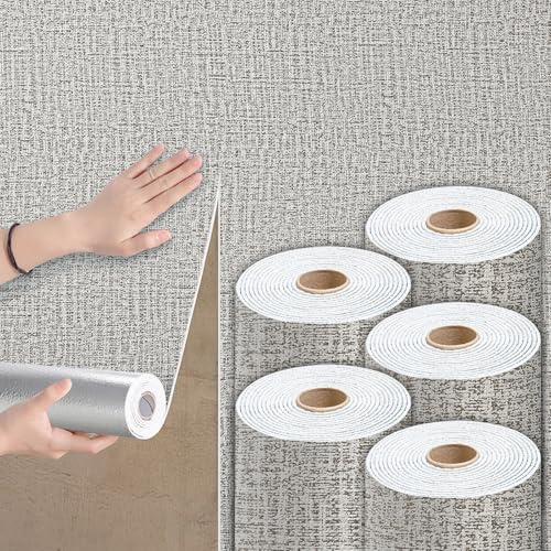 Takezuaa 5 Roll Self Adhesive Thermal Wallpaper 3mm Thick Grey Textured Peel and Stick Wallpaper PE Foam for Ceilings Bedroom Livingroom Waterproof Damp Proof for Bad Cold Walls 50cmx2.8m