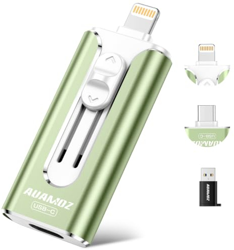 AUAMOZ 256GB Mini Dual Interface Flash Drive, Portable Memory Stick Compatible with iPhone 17/16/15/14/13/12/11, iPad, Android & PC, Easy to Save Photos, Videos & Files (Sage Green)